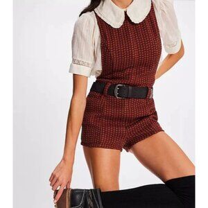 Free People Mod Mini Romper Playsuit Red & Black Sleeveless Women’s Size 10